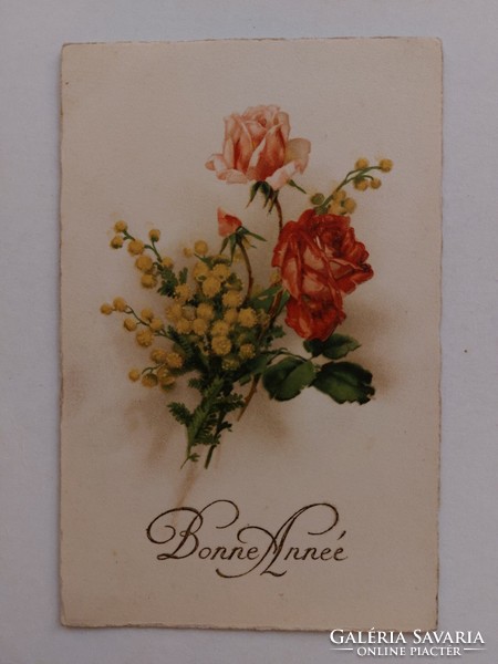 Old postcard floral postcard rose mimosa