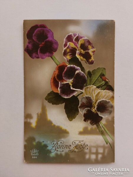 Régi virágos képeslap levelezőlap árvácska