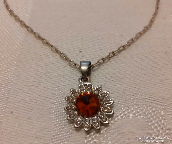 Charming small vintage pendant with 18K white gold plated necklace