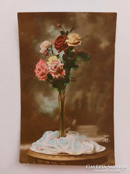 Régi virágos képeslap 1917 levelezőlap rózsa