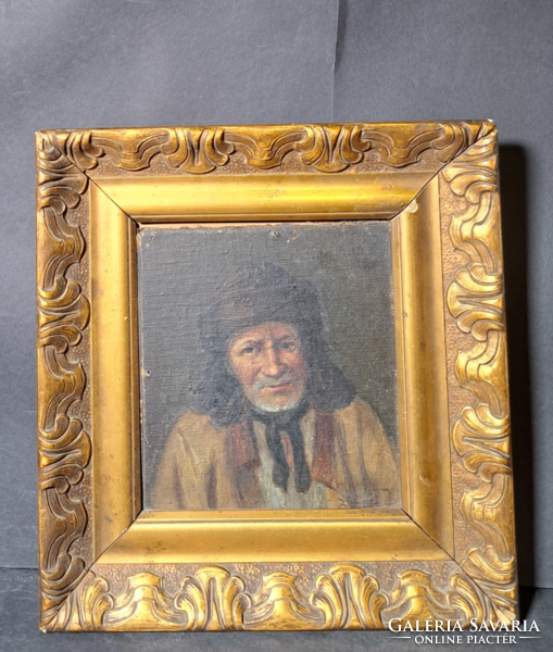 Usankás férfi (olajfestmény szép kerettel 27×28,5 cm) miniatűr férfi portré
