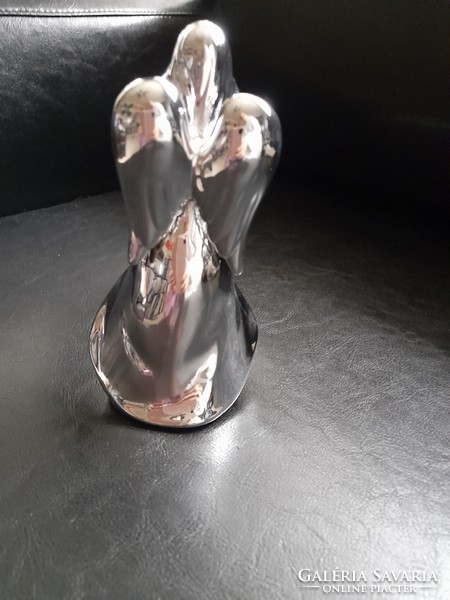 Álló ezüst angyal - kerámia figura