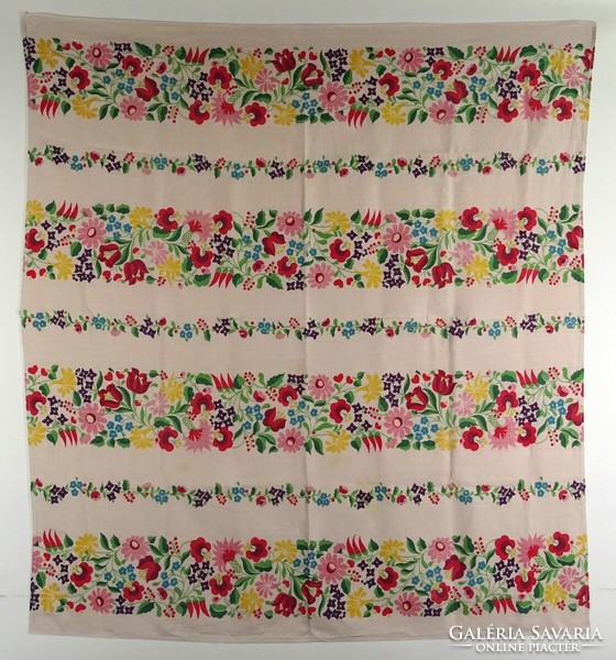 1L508 old paprika floral Kalocsa pattern linen tablecloth 125 x 140 cm