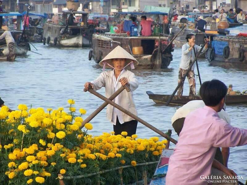Laoszi virágárusok! Elképesztően vidám ázsiai festmény!