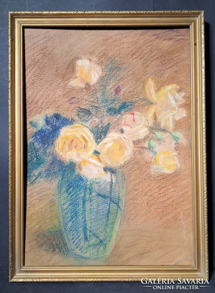 Flower still life (with frame 30.5x41.5 cm) pastel, paper