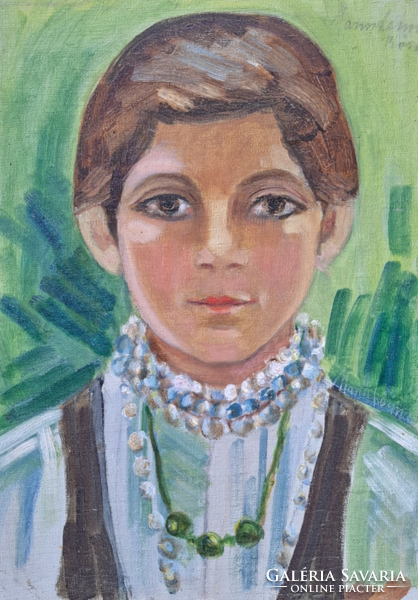 Rose of Mannheim: young girl with pearl necklace (with frame 44x35 cm) oil painting