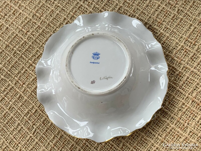 Vintage  német porcelán tálka, gyűrű tartó, plasztikus virágdíszítéssel
