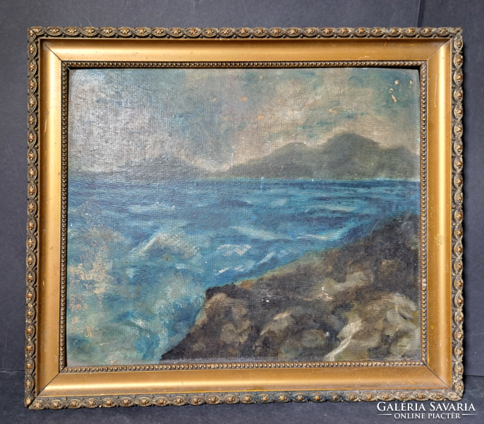 Sea (oil painting with frame 38x33 cm) water landscape