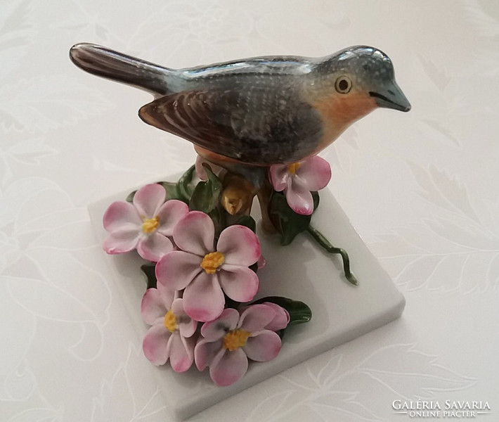 Régi Herendi porcelán madár virág