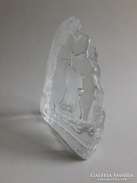 Swedish nybro crystal paperweight - viking ship