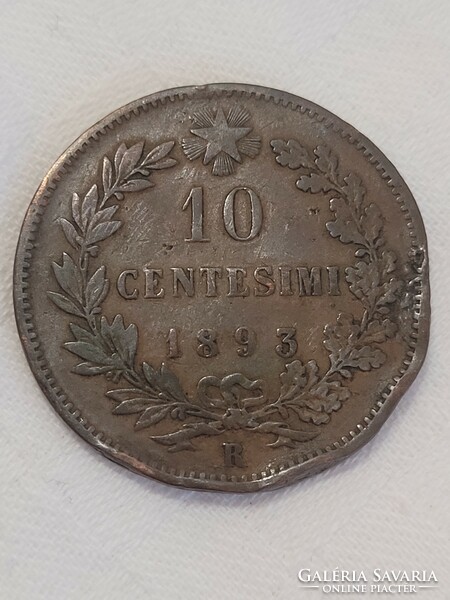 Olaszország 1893. 10 centesimi, "R" verdejellel