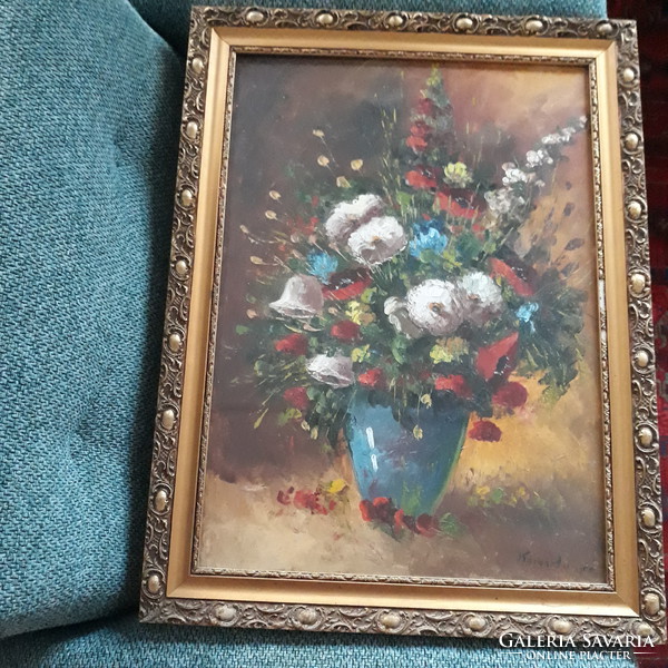 Beautiful floral still life oil painting painted on canvas, signed, glazed