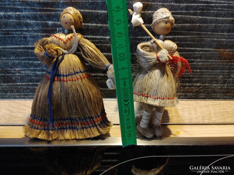 Pair of folk art dolls, handmade 1970s vintage Russian dolls