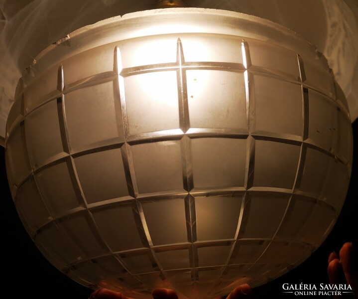 Antik Csillár, ebédlő csiszolt üveg, alsó búra Szecesszió Art Deco nagy méretű 34, cm