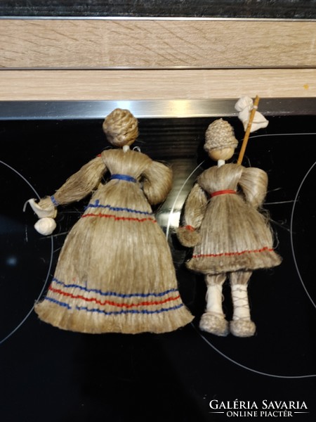 Pair of folk art dolls, handmade 1970s vintage Russian dolls