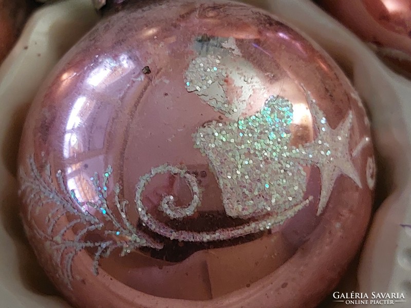 Retro üveg karácsonyfadísz rózsaszín gömb 6 db