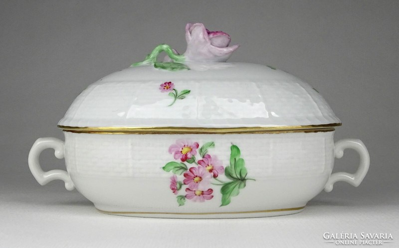 1L615 old Herend porcelain bowl with a handle with a rose roof