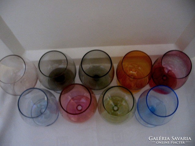 Mixed colored cognac stemmed glasses