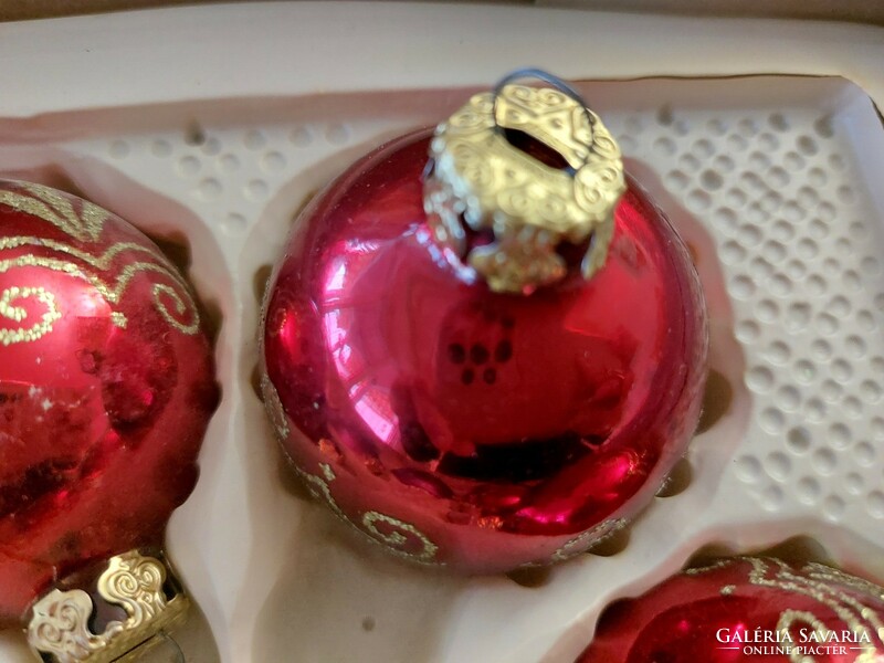 Retro üveg karácsonyfadísz piros lila gömb 6 db