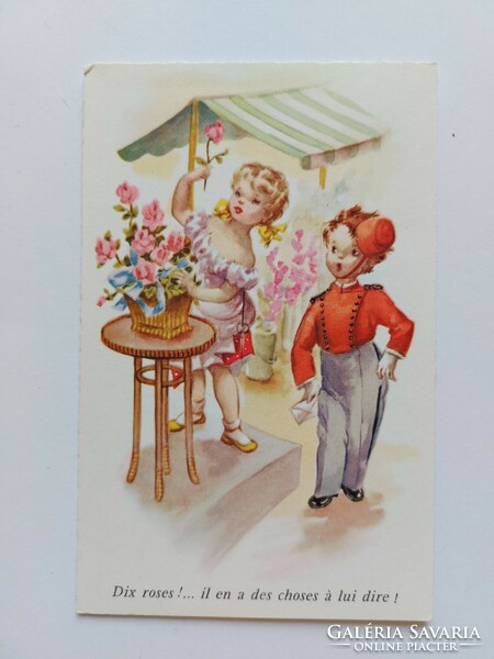 Old postcard postcard with children's drawings