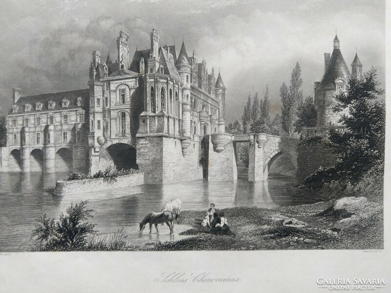 Chénonceaux Castle, original engraving ca. 1846