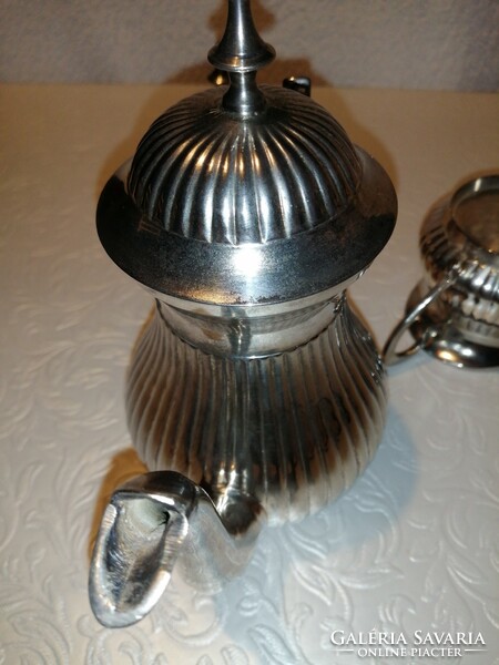 English silver-plated coffee pot + sugar bowl + milk - cream pouring set.