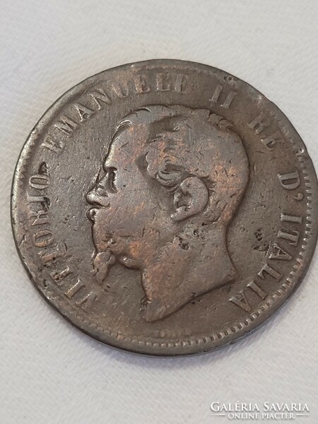 Olaszország 1862. II. Viktor Emánuel, 10 centesimi, "M" verdejellel
