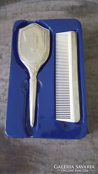 Beautiful silver-plated baby comb and hairbrush in a box