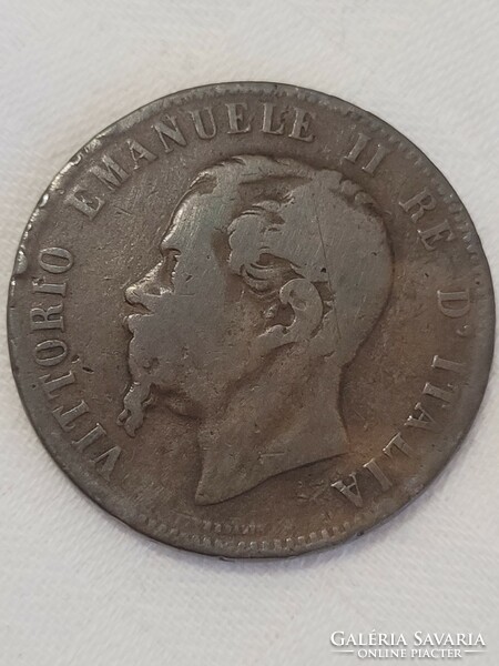 Olaszország 1867. II. Viktor Emánuel, 10 centesimi, ".OM." verdejellel