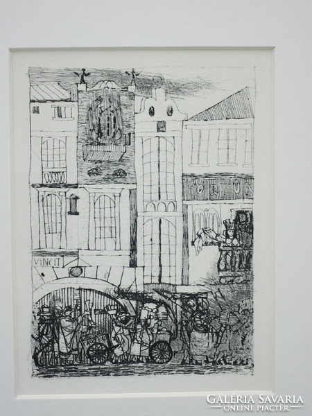 Béla Kondor (1931-1972): Festive march, etching