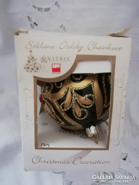 Kézzel készült, nagy karácsonyfadísz gömb, eredeti dobozában