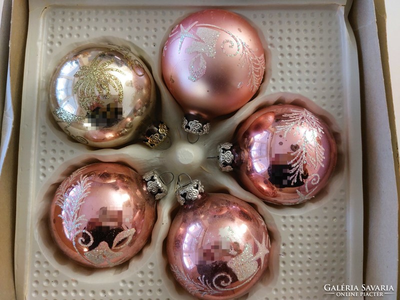 Retro üveg karácsonyfadísz rózsaszín gömb 6 db