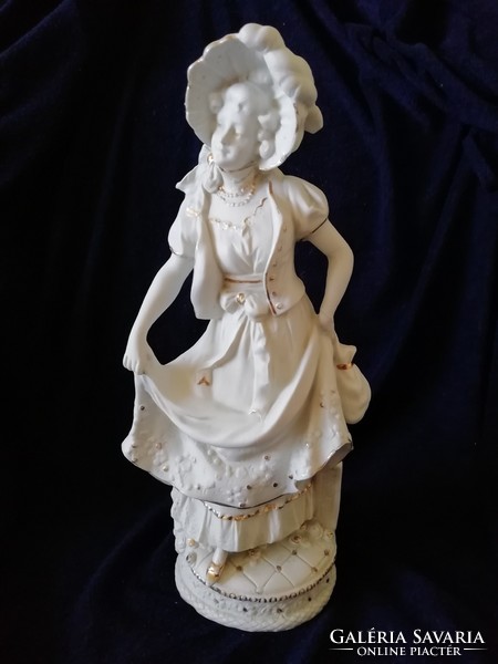 Bisquit porcelán lány szobor, nagy méretű, hibátlan 37 cm