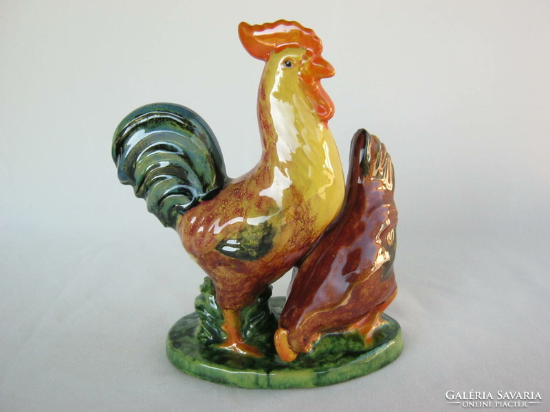 Retro ... Nógrád Hungarian applied art ceramic poultry couple rooster and hen
