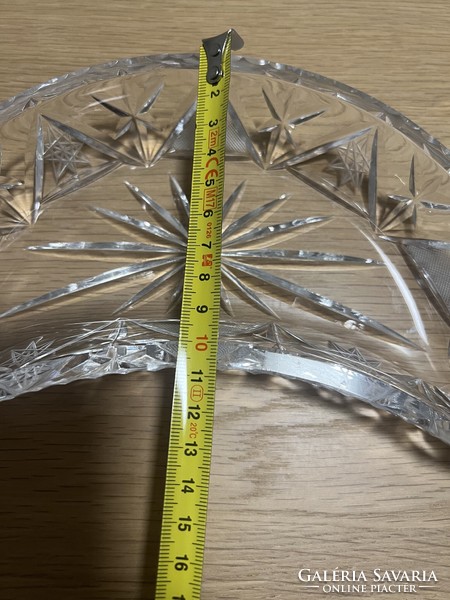 Ajka kristály félhold alakú csiszolt tál, kínáló 23cm