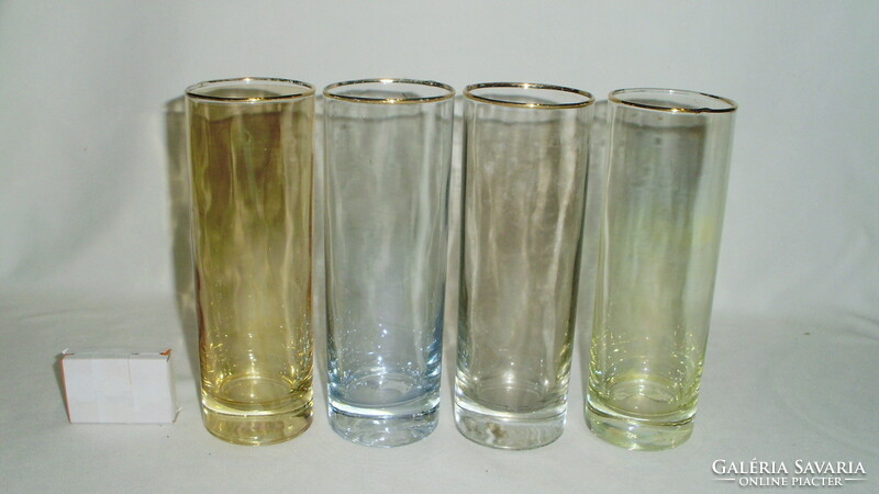 Four colored glass glasses with gilded edges, tube glasses - together