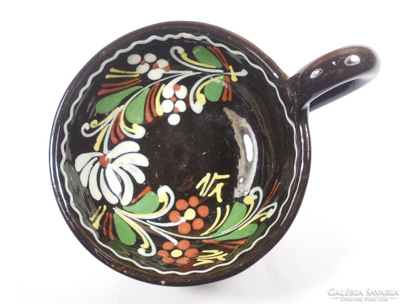 Folk art folk craft ceramic bowl with ears, candle holder