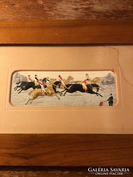 Horse race 2 pieces of English tapestry