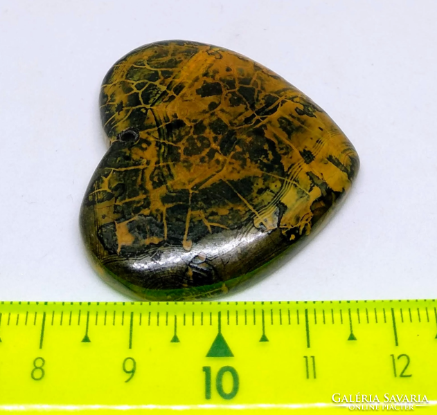 Narancs-fekete sárkányvéna achát ásvány szív medál gyöngy BK9065