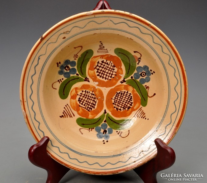 Transylvanian earthenware plate, plate with pomegranate, very old.
