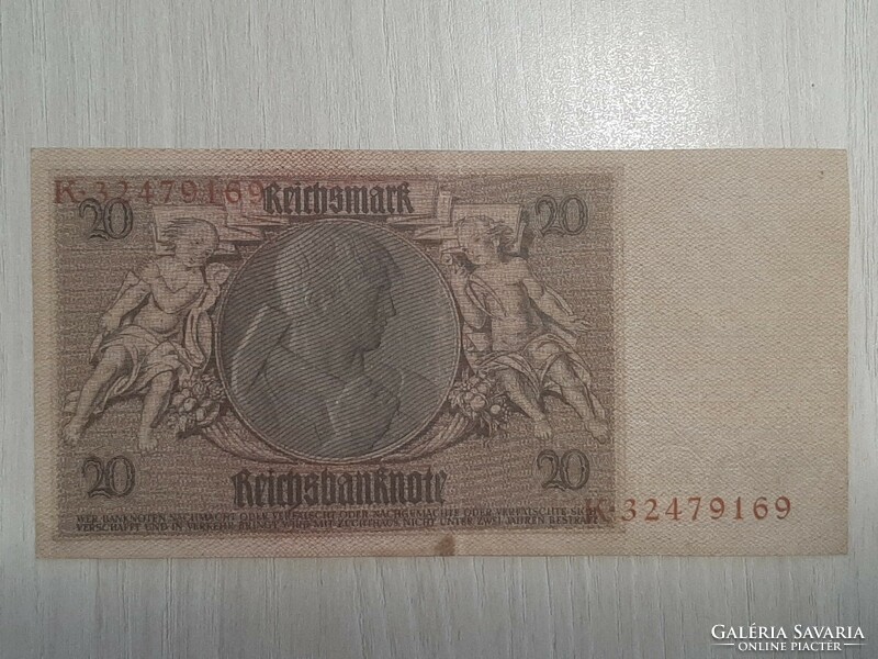 20 Mark 1929 Germany crisp banknote with a fold in the middle