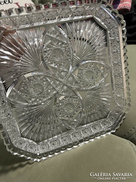 Old richly polished lead crystal bowl, tray, table centerpiece