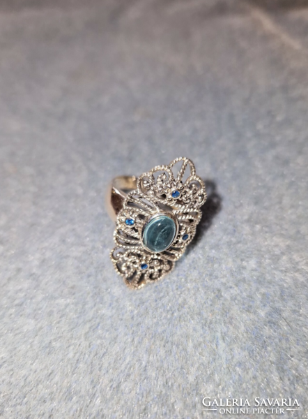 Csodás antik stílusú akvamarin- zafír drágaköves  sterling ezüst gyűrű 925/ - új