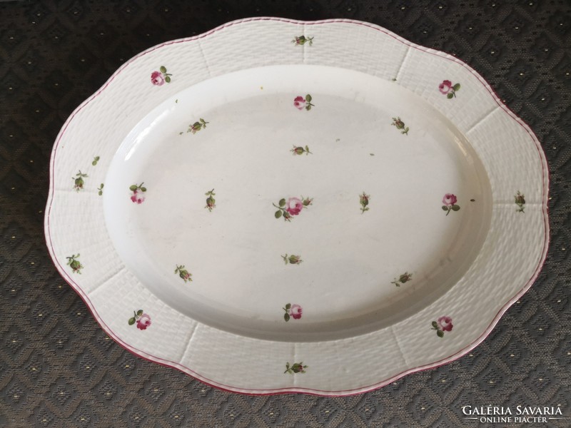 ANTIK Herendi Petites Roses mintás óriás tálaló tál, szalag-koronás jelzéssel