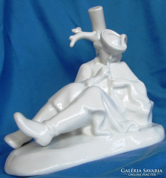 Zsolnay flutisting shepherd, porcelain statue, marked, 19 cm high, base 12 x 12.5 cm.