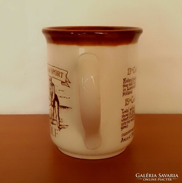 Golf Scene English Staffordshire Tea Coffee Ear Ceramic Stoneware Mug Cup, Golf Ball Racket