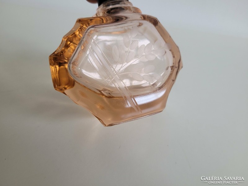 Régi parfümös üveg rózsaszín csiszolt mintás art deco kölnis