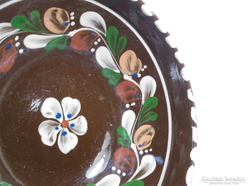 Népművészeti népi kézműveskerámia falitál falra akasztható tányér - Sárospatak - 20,5 cm átmérő