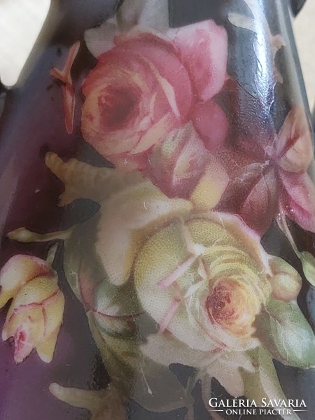 Old antique majolica vase with rose pattern, art nouveau vase