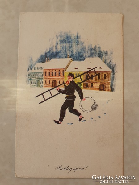 Old New Year's postcard 1965 picture postcard chimney sweep snowy landscape